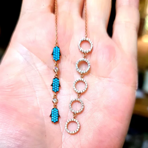 Two sided Turquoise & white Topaz 19" long necklace - Picture 1 of 5